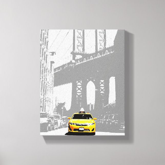 Impressão Em Tela Nyc Brooklyn Bridge Nova Iorque Yellow Taxi (Frente)