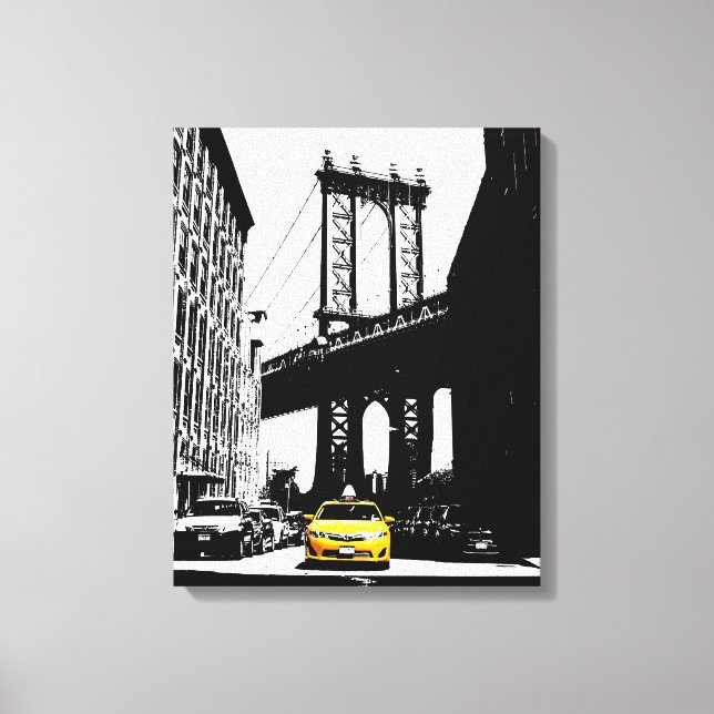 Impressão Em Tela Nyc Brooklyn Bridge Yellow Taxi Nova Iorque (Frente)