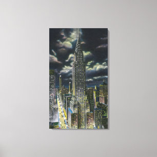 Impressão Em Tela NYC, construção nova de YorkChrysler na noite #