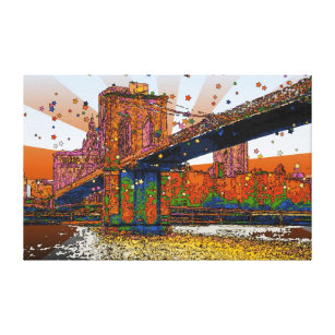 Impressão Em Tela NYC Psicodélico: Ponte Brooklyn nº 1