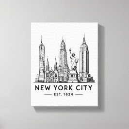 Impressão Em Tela NYC Skyline Illustration with Statue of Liberty