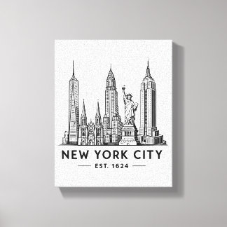 Impressão Em Tela NYC Skyline Illustration with Statue of Liberty