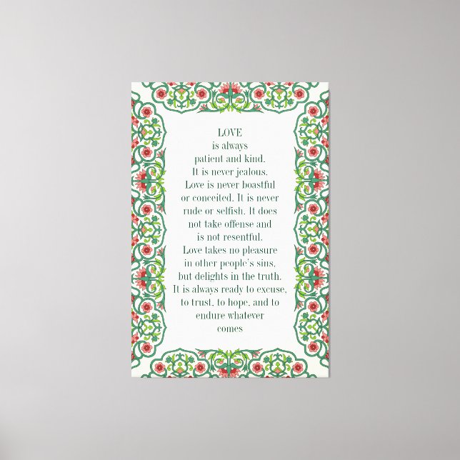 Impressão Em Tela O amor é sempre paciente e gentil. Nunca é citação (Frente)