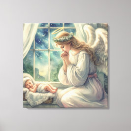 Impressão Em Tela o anjo da guarda reza junto ao berço do bebê 