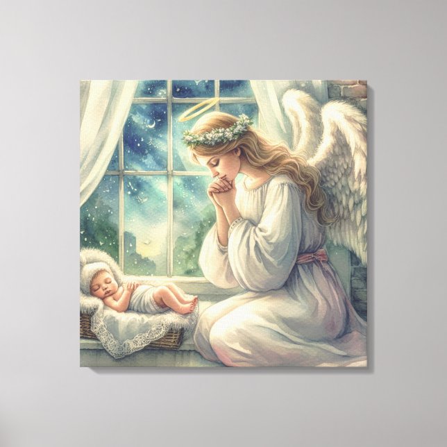 Impressão Em Tela o anjo da guarda reza pelo berço do bebê (Frente)
