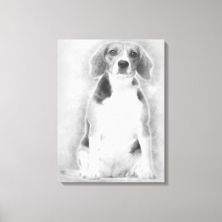 Impressão Em Tela O Beagle É Desenhado Em Lápis Com Fundo Prateado