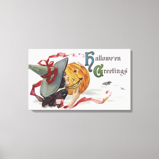 Impressão Em Tela O Beijo da Bruxa: um Jack o Lantern no Halloween (Frente)