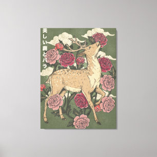 Impressão Em Tela O Belo Cervo E Rosas