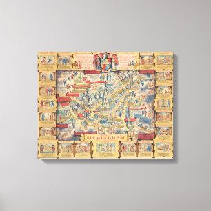 Impressão Em Tela O coração mapa de Birmingham, Inglaterra