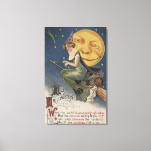 Impressão Em Tela O Dia das Bruxas GreetingWitch em vôo