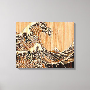 Impressão Em Tela O Excelente Hokusai Wave Bamboo Wood Style