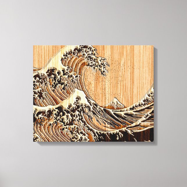 Impressão Em Tela O Excelente Hokusai Wave Bamboo Wood Style (Frente)
