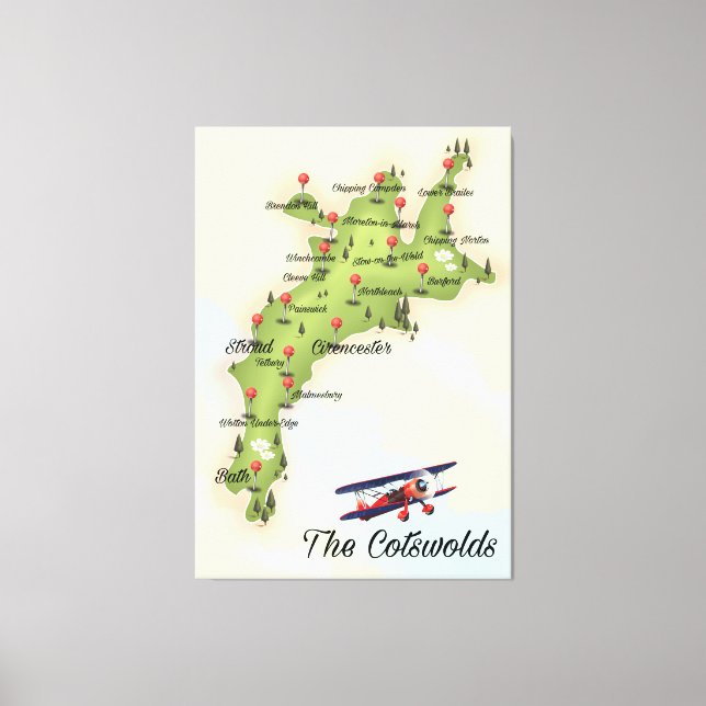 Impressão Em Tela O Mapa Antigo de Cotswolds (Frente)