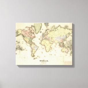 Impressão Em Tela O mundo na projeção de Mercator 1840