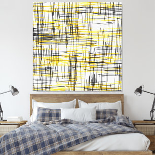 Impressão Em Tela "O preto cinzento amarelo Scribbles" o abstrato da
