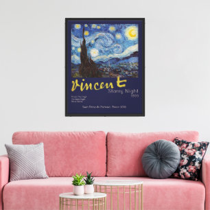 Impressão Em Tela Obra-Prima Vintage Azul Noite Estrelada de Van Gog