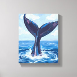 Impressão Em Tela Observação de Baleias | Aquarela Oceano Azul