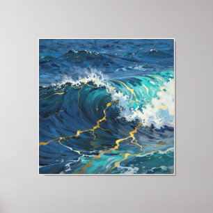 Impressão Em Tela Oceano Abstrato Moderno - Tela Costeira em Verde Á