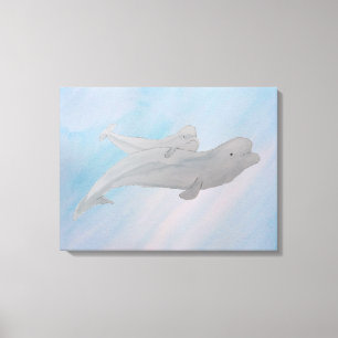 Impressão Em Tela Oceano de Cores Aquáticas - Baleia Baby Beluga