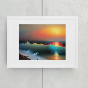 Impressão Em Tela Oceano Eetano e Arte AI Sunset