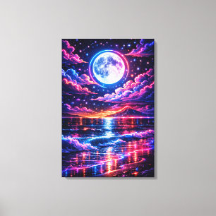 Impressão Em Tela Oceano Neon Iluminado pela Lua – Arte de Paisagem