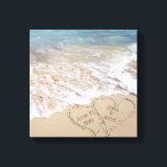 Impressão Em Tela oceano turquesa de corações de praia tropical<br><div class="desc">nomes de casal e data de casamento em corações em praia tropical com água de oceano turquesa Nomes e data de casamento podem ser adaptados às suas necessidades.</div>