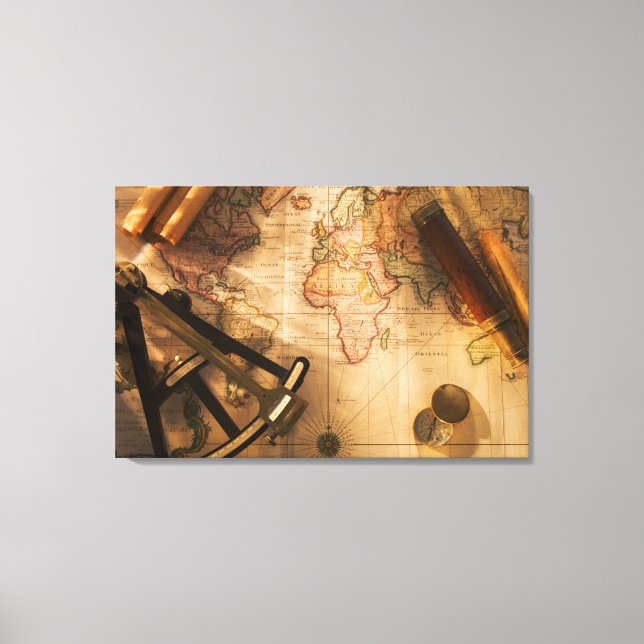 Impressão Em Tela Octante, Compulsão E Telescópio No Mapa Náutico (Frente)