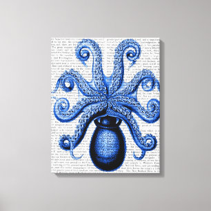 Impressão Em Tela Octopus Azul Vintage 1 Embaixo