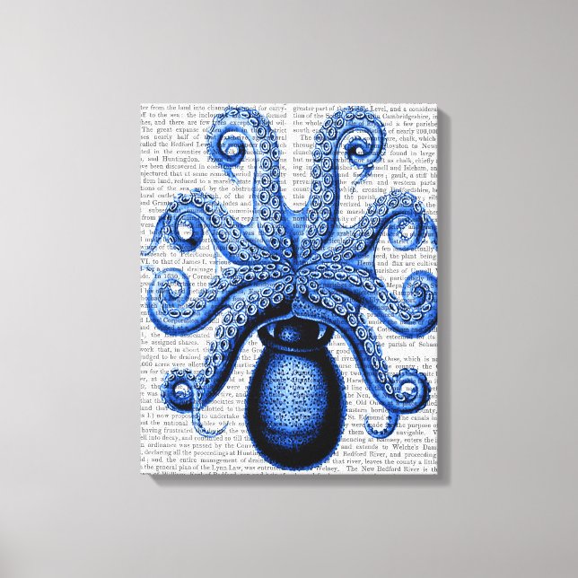 Impressão Em Tela Octopus Azul Vintage 1 Embaixo (Frente)