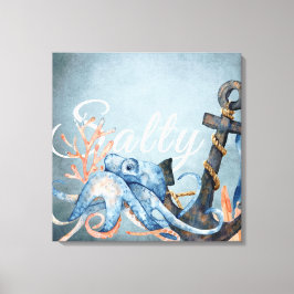 Impressão Em Tela Octopus e praia náutica de cor aquosa salgada