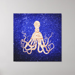 Impressão Em Tela Octopus Sea Rosa Dourado Cobalt Blue Glitter