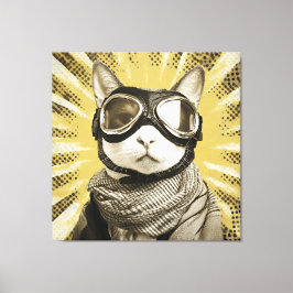 Impressão Em Tela Óculos de Aviador Gato Sol Raiado Retrato
