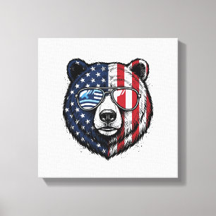 Impressão Em Tela Óculos de Sol do Urso Patriota Camisa Vector Vinta