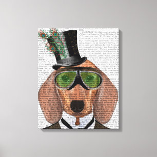 Impressão Em Tela Óculos Verdes Dachshund - Chapéu Superior