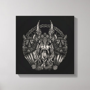 Impressão Em Tela Odin e seus lobos Geri e Freki