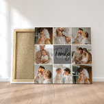 Impressão Em Tela Oferta de Foto de Colagem da Família e Cinza Perso<br><div class="desc">Crie uma bela e personalizada colagem familiar com oito fotos, acompanhada de um nome de família personalizado em cinzas. Este dom único e pensativo é perfeito para comemorar momentos especiais e celebrar o amor e o vínculo dentro de uma família. A colagem apresenta oito fotos cuidadosamente selecionadas que você pode...</div>