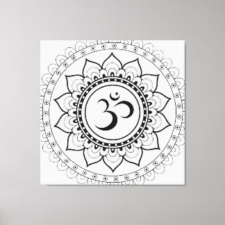 Impressão Em Tela Ohm Mandala Om Mandala Branco e Preto