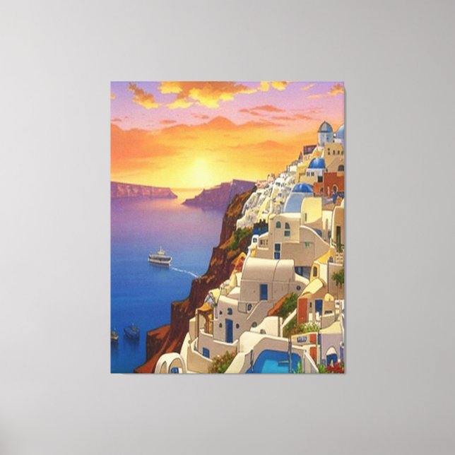 Impressão Em Tela Oia, Santorini, Arte Grécia (Frente)