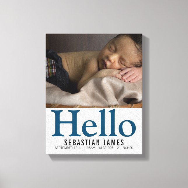 Impressão Em Tela Olá, New Baby Boy Personalizado (Frente)