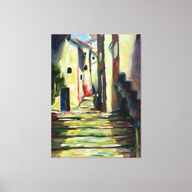 Impressão Em Tela Old Town Alley: Impressionist  Painting wall Art  (Frente)