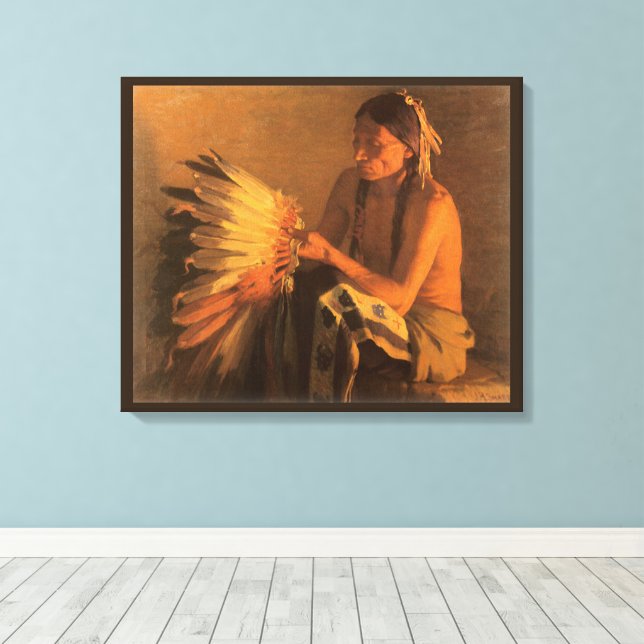 Impressão Em Tela Old War Bonnet por Joseph Henry Sharp (Insitu(piso de madeira))