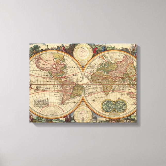 Impressão Em Tela Old World Map By Nicolaas Visscher (Frente)