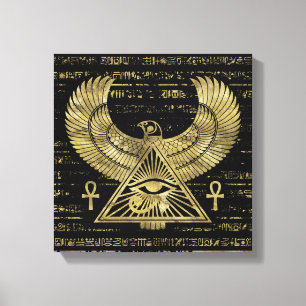 Impressão Em Tela Olho egípcio de Horus - de ouro e de preto de