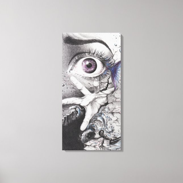 Impressão Em Tela Olho peixe e mão Desenho Surrealista arte (Frente)