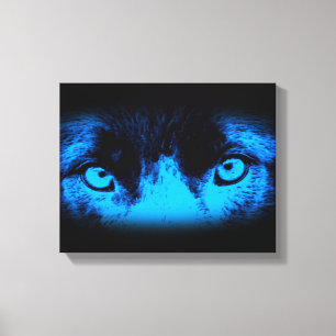 Impressão Em Tela Olhos Intensos De Cachorro Na Arte Abstrato Azul