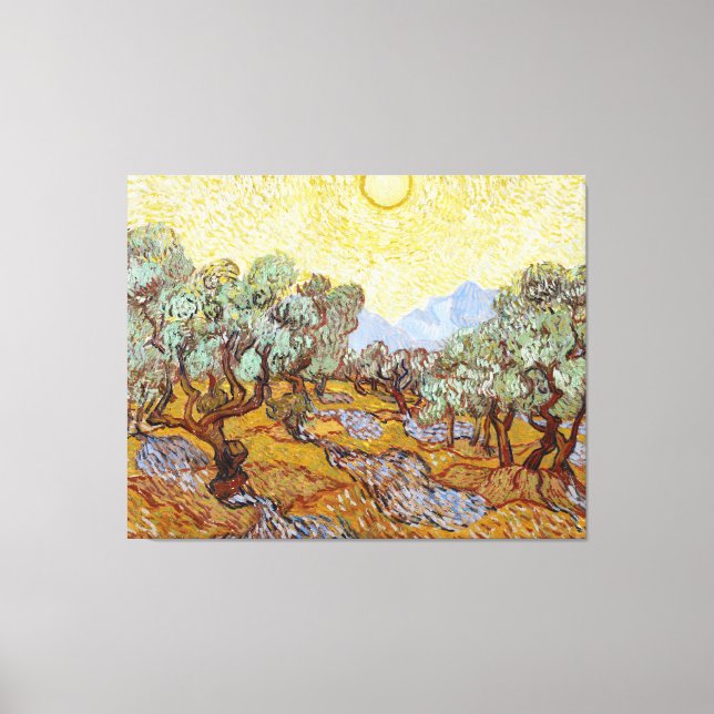 Impressão Em Tela Oliveiras com céu amarelo e sol (Frente)