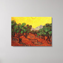Impressão Em Tela Oliveiras com céu amarelo e sol, van Gogh