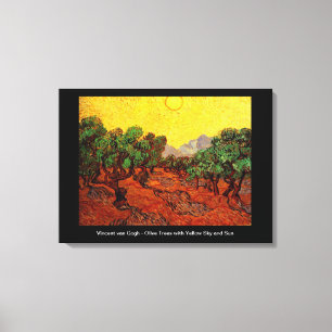 Impressão Em Tela Oliveiras com céu amarelo e sol, van Gogh