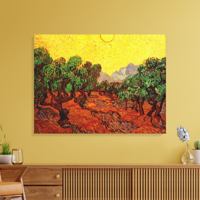 Impressão Em Tela Oliveiras de Van Gogh com Céu Amarelo e Sol (Insitu(Sala de estar))
