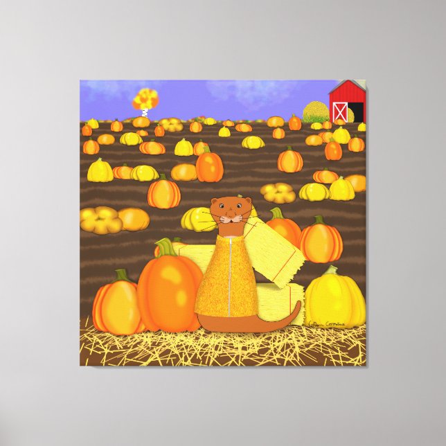 Impressão Em Tela Oliver The Otter Pega uma Abóbora (Frente)